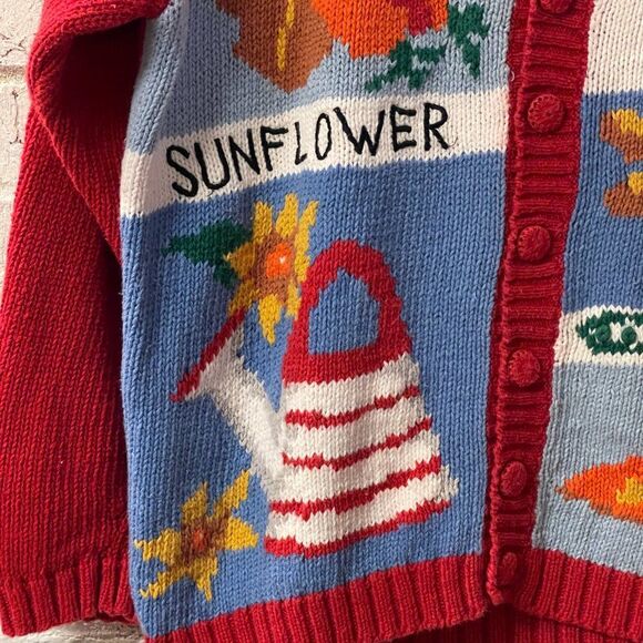 VintageโAlexandra Bartlett Garden Spring Patchwork Knit Cardigan XL - Picture 3 of 11